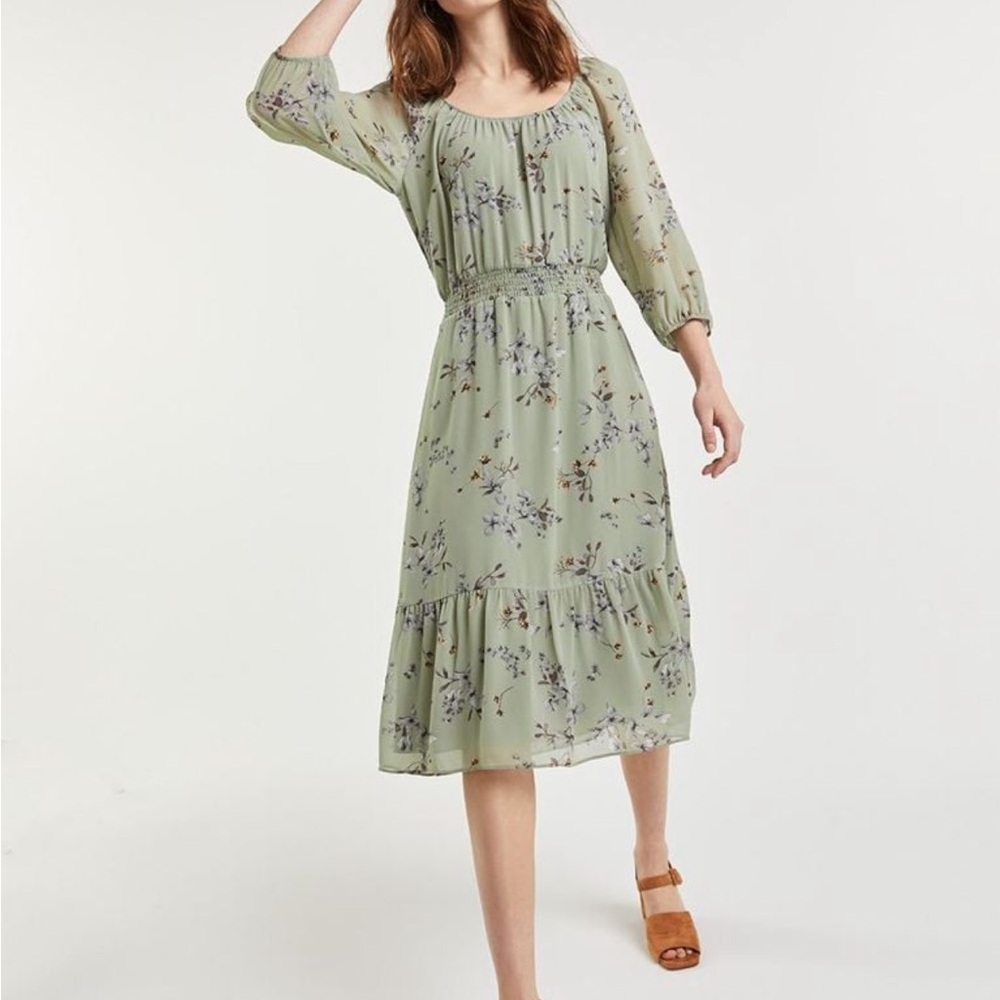 Sage Floral Long Sleeve Dress
